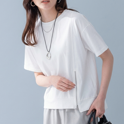 サイドZIPクルーネックTシャツ